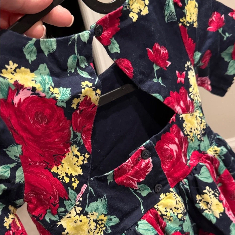Janie And Jack Girl's Navy Floral Dress Bow Cut Out Back Size 3 yr (little girl)